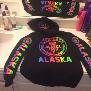 Black hoodie Alaska Rainbow print